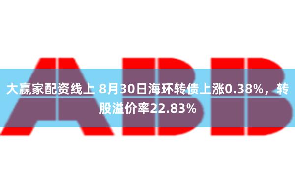 大赢家配资线上 8月30日海环转债上涨0.38%，转股溢价率22.83%