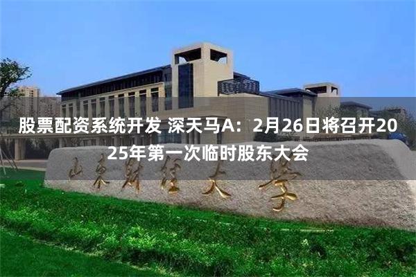 股票配资系统开发 深天马A：2月26日将召开2025年第一次临时股东大会